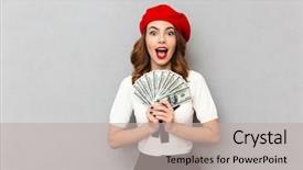  Presentation with joyful - PPT theme consisting of uniform holding bunch of money background and a light gray colored foreground
