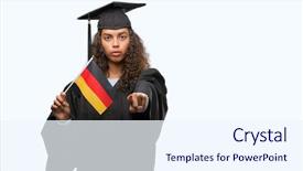  Presentation with graduation black graduate hat - Beautiful theme featuring uniform holding flag of german backdrop and a sky blue colored foreground