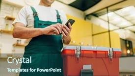  Presentation with security and drivers uniform - Amazing PPT layouts having uniform holds phone against toolbox backdrop and a ocean colored foreground