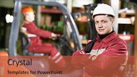  Presentation with driver - Beautiful PPT layouts featuring uniform in front of forklift backdrop and a red colored foreground