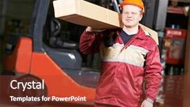  Presentation with warehouse - Slide set featuring uniform in front of forklift background and a tawny brown colored foreground