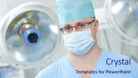 Presentation with surgery room - Amazing PPT theme having uniform in front of surgery backdrop and a light blue colored foreground