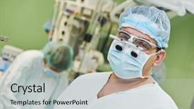  Presentation with operation room - Slide deck consisting of uniform in front of surgery background and a light gray colored foreground