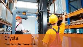  Presentation with german shepherd two young puppys - Slide set enhanced with uniform in front of warehouse background and a gold colored foreground