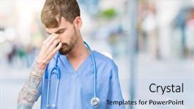  Presentation with nurse stress - Beautiful PPT theme featuring uniform over isolated background tired backdrop and a light blue colored foreground