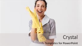  Presentation with rubber gloves - Presentation theme having uniform putting on rubber gloves background and a soft green colored foreground