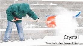  Presentation with work anniversary restaurant catering services - Cool new theme with uniform shoveling snow in winter backdrop and a white colored foreground