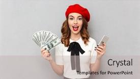  Presentation with mobile money - PPT layouts enhanced with uniform showing bunch of money background and a mint green colored foreground