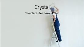  Presentation with step - Slide set with uniform standing on step ladder background and a light gray colored foreground