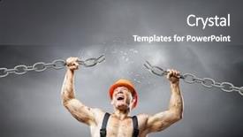  Presentation with strong - Audience pleasing presentation theme consisting of factory free - strong man in uniform tearing backdrop and a gray colored foreground