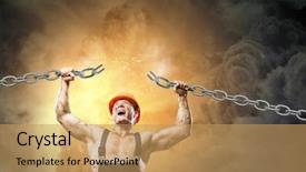  Presentation with strong - Presentation theme with factory free - strong man in uniform tearing background and a coral colored foreground