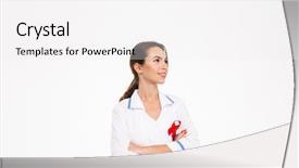 Presentation with doctor helps to get out of bed an elderly woman - Cool new slide deck with uniform with a red ribbon backdrop and a white colored foreground