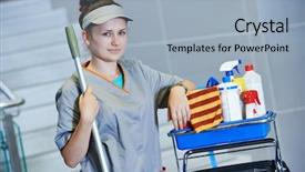  Presentation with hospital cleaning - Presentation theme with uniform with mop and cleaning background and a light blue colored foreground