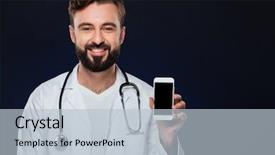  Presentation with doctor stetoscope and dark - Amazing presentation theme having uniform with stethoscope showing blank backdrop and a  colored foreground