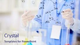  Presentation with chemist - Slides with uniform writing formulae of molecular background and a sky blue colored foreground