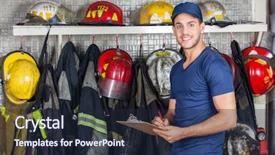  Presentation with fire station - Cool new presentation design with uniforms hanging at fire backdrop and a wine colored foreground