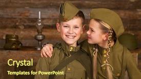  Presentation with patriotic military - PPT theme featuring uniforms of the great patriotic background and a tawny brown colored foreground