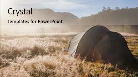  Presentation with campsite - Theme consisting of uninhabited - camping tent at a wild background and a soft green colored foreground