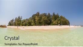  Presentation with palm trees on a - Beautiful PPT theme featuring uninhabited and wild subtropical isle backdrop and a soft green colored foreground