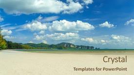  Presentation with palm trees on a - Colorful theme enhanced with uninhabited and wild subtropical isle backdrop and a soft green colored foreground