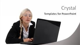  Presentation with worker - Amazing slide deck having uninterested-blond-office-worker backdrop and a white colored foreground