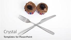  Presentation with union jack - Beautiful slide set featuring union jack chocolate cupcakes with fork and knife against white background backdrop and a white colored foreground