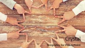  Presentation with victory team - Slides with union workers - business people gesture and team background and a coral colored foreground