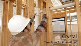  Presentation with plumbing - Cool new PPT layouts with union workers - construction worker connecting plumbing pipe backdrop and a coral colored foreground