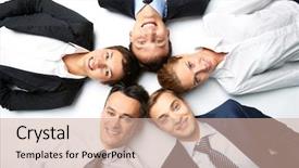  Presentation with floor - Beautiful slide deck featuring union workers - five business people lying backdrop and a  colored foreground