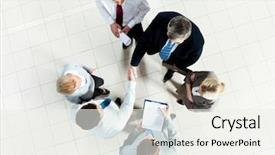  Presentation with business concepts photo - Audience pleasing PPT theme consisting of union workers - photo of successful business partners backdrop and a sky blue colored foreground