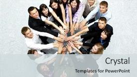  Presentation with circle - Slides consisting of union workers - top view of business people background and a sky blue colored foreground