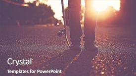  Presentation with city street - Presentation design having unique - man holding skateboard background and a violet colored foreground