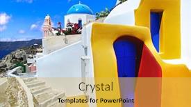  Presentation with green in architecture - Audience pleasing slides consisting of unique-architecture-in-cycladic-style backdrop and a yellow colored foreground