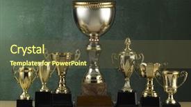  Presentation with trophy - Amazing PPT theme having unique collection - big trophy stand backdrop and a tawny brown colored foreground