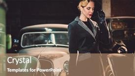  Presentation with cars - Presentation theme having unique collection - woman among retro cars background and a coral colored foreground