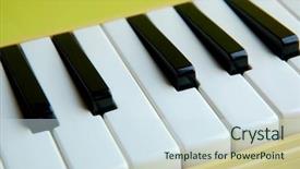  Presentation with musical instruments piano keys and - Presentation theme featuring unique instruments - yellow piano keys background and a sky blue colored foreground