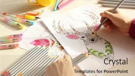  Presentation with self - Audience pleasing presentation design consisting of unique self - woman sitting at table backdrop and a  colored foreground