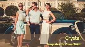  Presentation with classic - Audience pleasing PPT layouts consisting of uniqueness man - wealthy friends near classic convertible backdrop and a tawny brown colored foreground