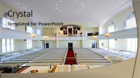  Presentation with church pulpit - Presentation design with unitarian church interior background and a light gray colored foreground