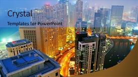  Presentation with buildings - Presentation theme having united arab emirates - night scene of buildings background and a light blue colored foreground