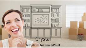  Presentation with entertainment - PPT theme consisting of united estates - woman inside room with moving background and a mint green colored foreground