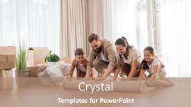  Presentation with living room family - PPT theme enhanced with united-family-with-two-kids background and a coral colored foreground