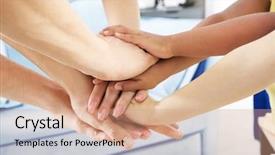  Presentation with united - Slides enhanced with united hands closeup family concept background and a  colored foreground