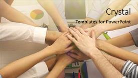  Presentation with team business top view - Audience pleasing slide set consisting of united hands of business team on workspace background top view backdrop and a lemonade colored foreground