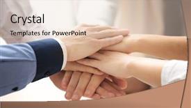  Presentation with united - Cool new slides with united hands of business team close up backdrop and a lemonade colored foreground