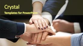  Presentation with united - PPT theme consisting of united hands of business team close up background and a tawny brown colored foreground