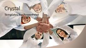  Presentation with team hands - Audience pleasing PPT theme consisting of united hands of medical team backdrop and a soft green colored foreground