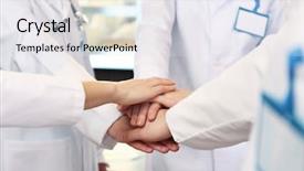  Presentation with team hands - PPT layouts having united hands of medical team background and a light gray colored foreground