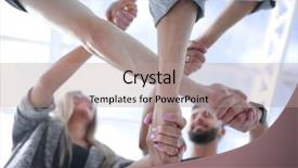  Presentation with win - Beautiful theme featuring united hands on white background backdrop and a coral colored foreground