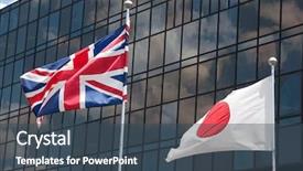  Presentation with united kingdom - Colorful theme enhanced with britain ireland - united kingdom and japanese flags backdrop and a ocean colored foreground